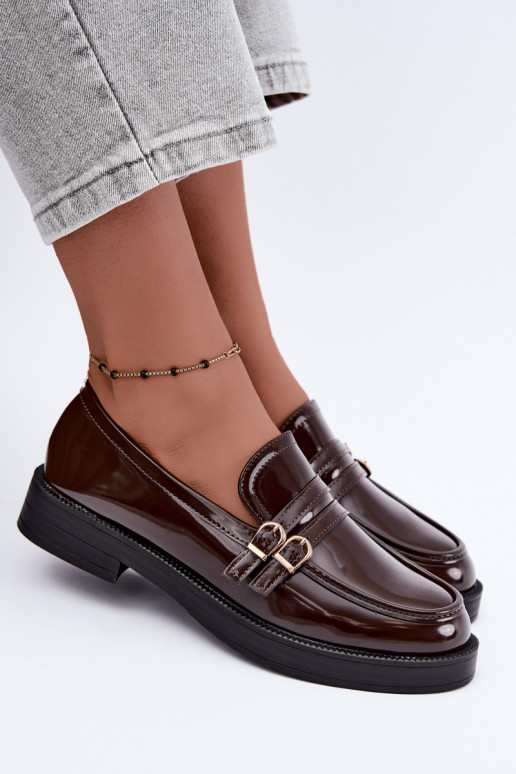Mocassins de chocolate femininos com tiras Perline