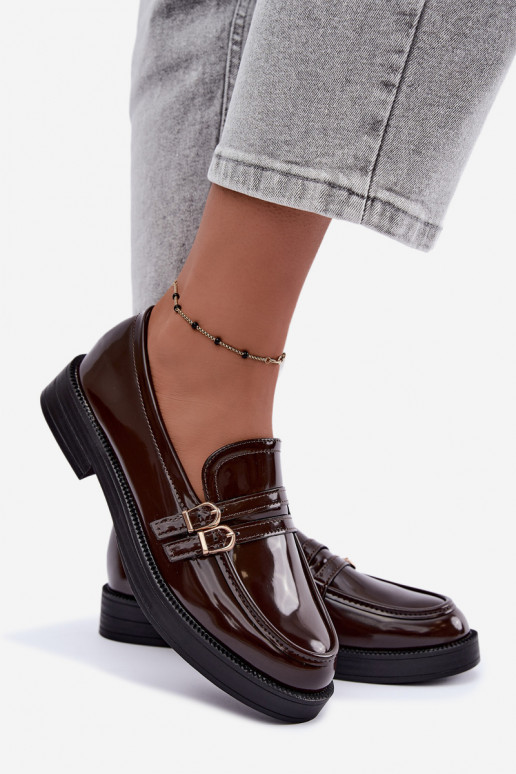 Mocassins de chocolate femininos com tiras Perline