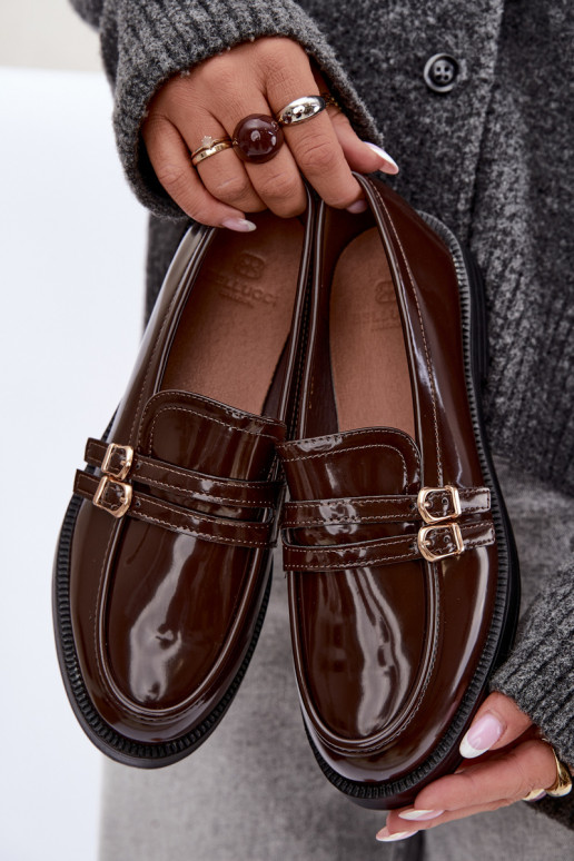 Mocassins de chocolate femininos com tiras Perline