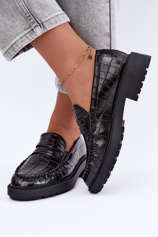 Mocassins pretos com relevo Rhosyn
