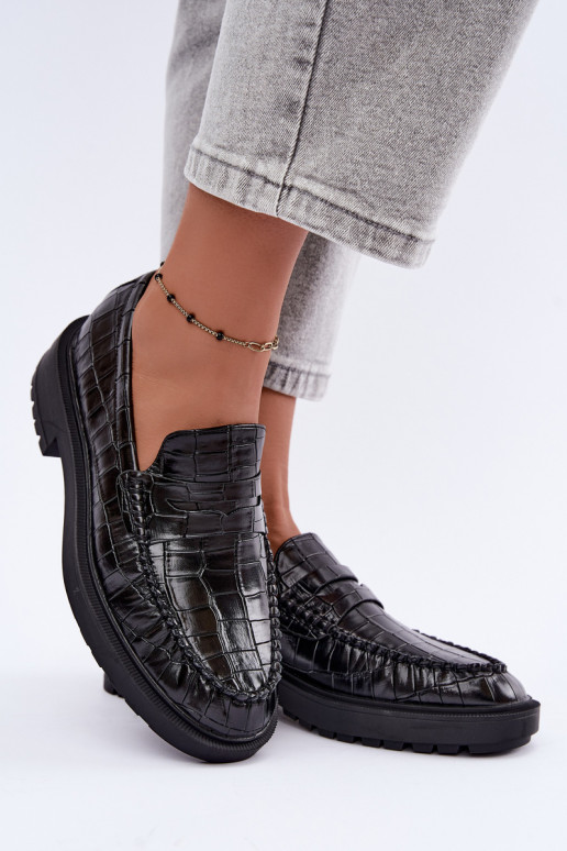 Mocassins pretos com relevo Rhosyn