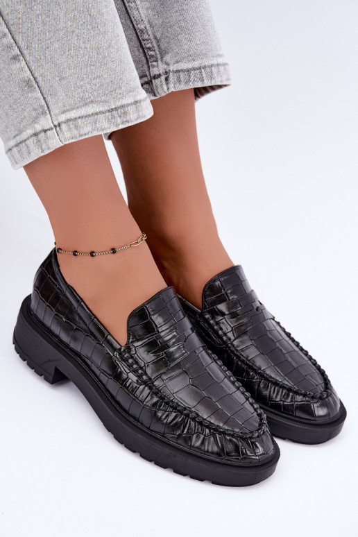 Mocassins pretos com relevo Rhosyn