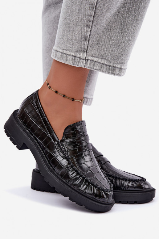 Mocassins pretos com relevo Rhosyn