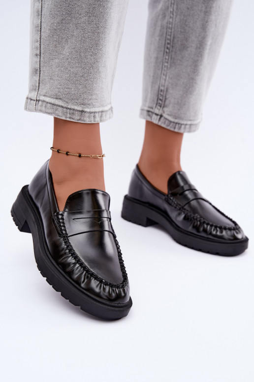 Mocassins pretos com babados Rhosyn