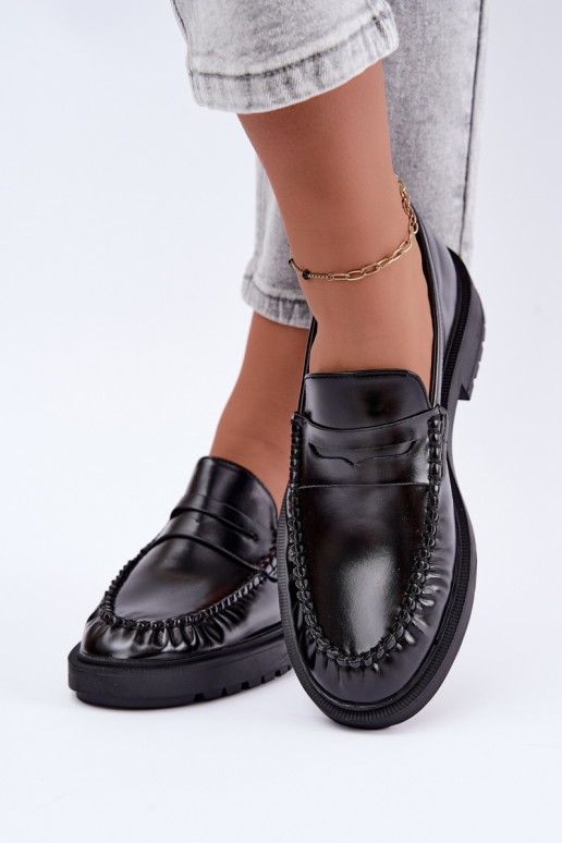 Mocassins pretos com babados Rhosyn