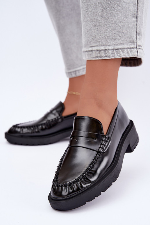 Mocassins pretos com babados Rhosyn