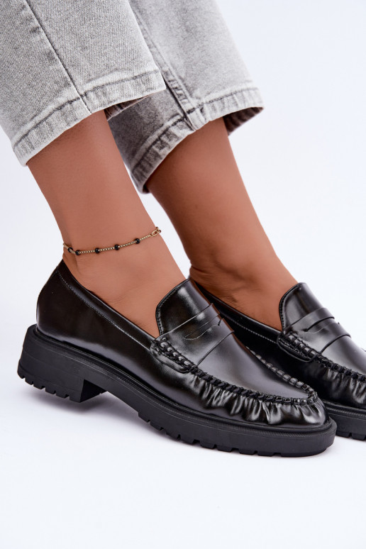 Mocassins pretos com babados Rhosyn