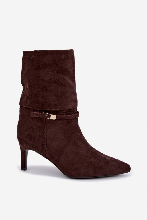 Eponine botins quentes slip-on com saltos finos na cor chocolate