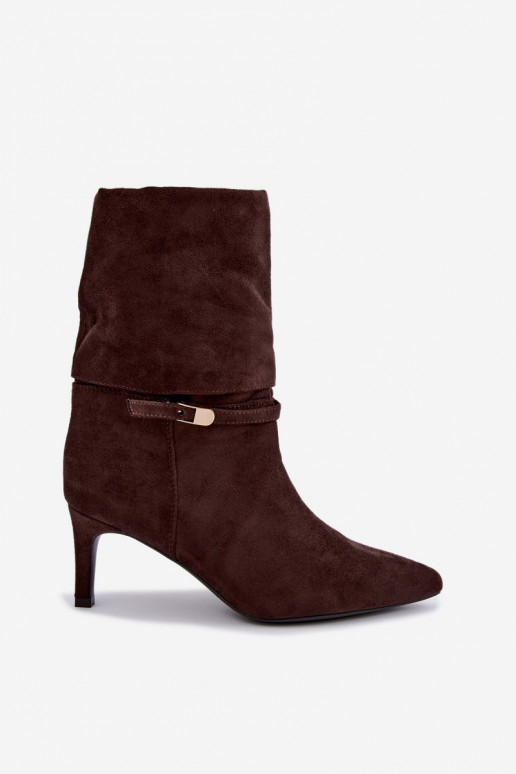 Eponine botins quentes slip-on com saltos finos na cor chocolate