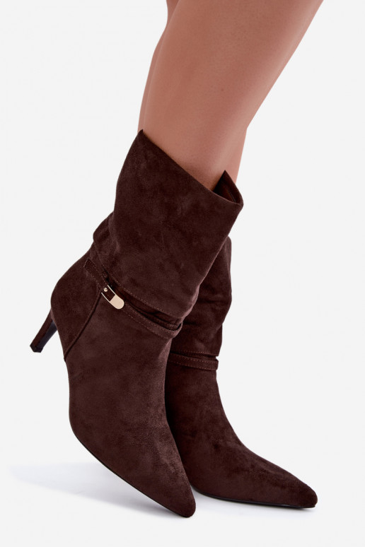 Eponine botins quentes slip-on com saltos finos na cor chocolate