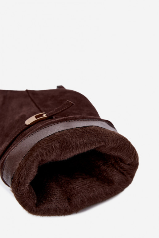 Eponine botins quentes slip-on com saltos finos na cor chocolate