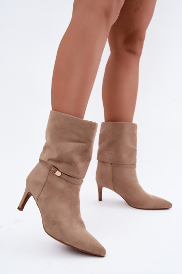 Eponine botins quentes slip-on com saltos finos na cor areia