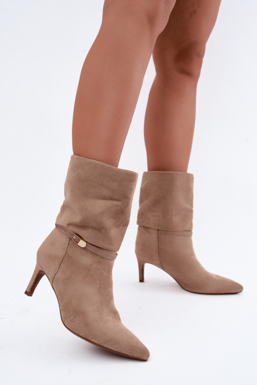Eponine botins quentes slip-on com saltos finos na cor areia