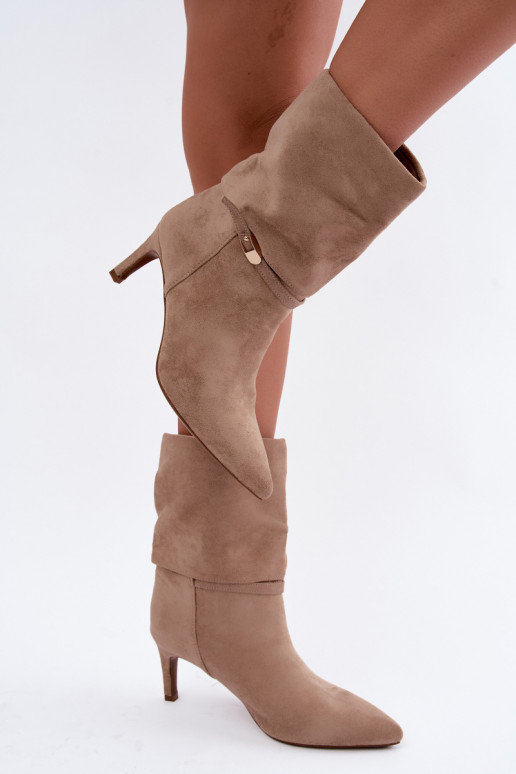 Eponine botins quentes slip-on com saltos finos na cor areia