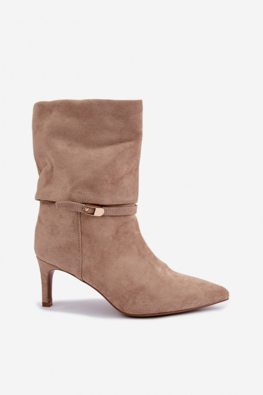 Eponine botins quentes slip-on com saltos finos na cor areia