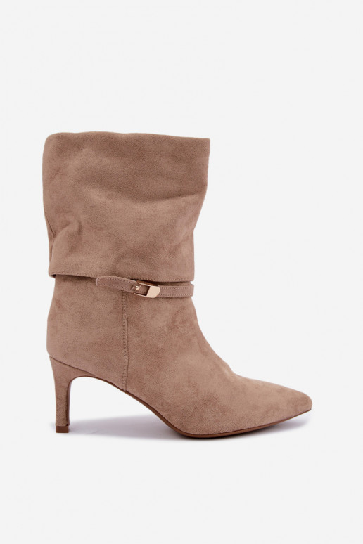 Eponine botins quentes slip-on com saltos finos na cor areia