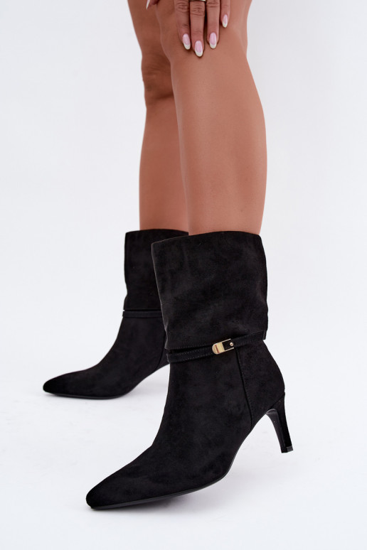 Eponine botins quentes slip-on com saltos finos na cor preta