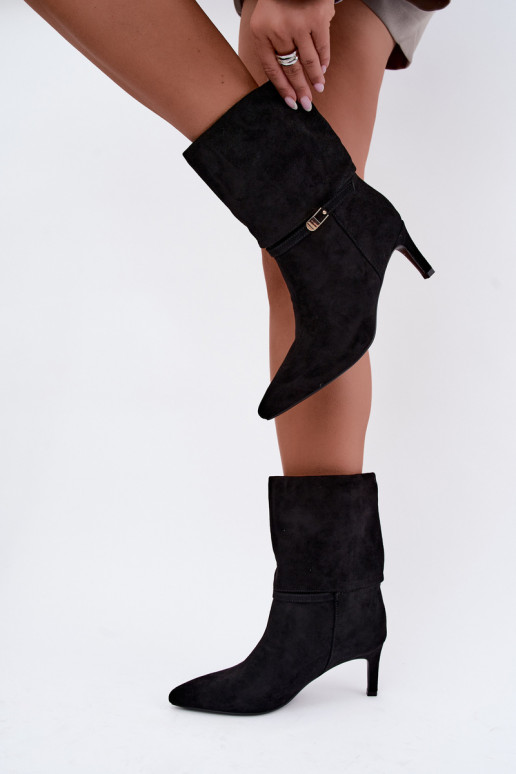 Eponine botins quentes slip-on com saltos finos na cor preta