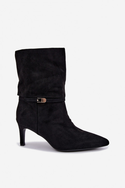 Eponine botins quentes slip-on com saltos finos na cor preta