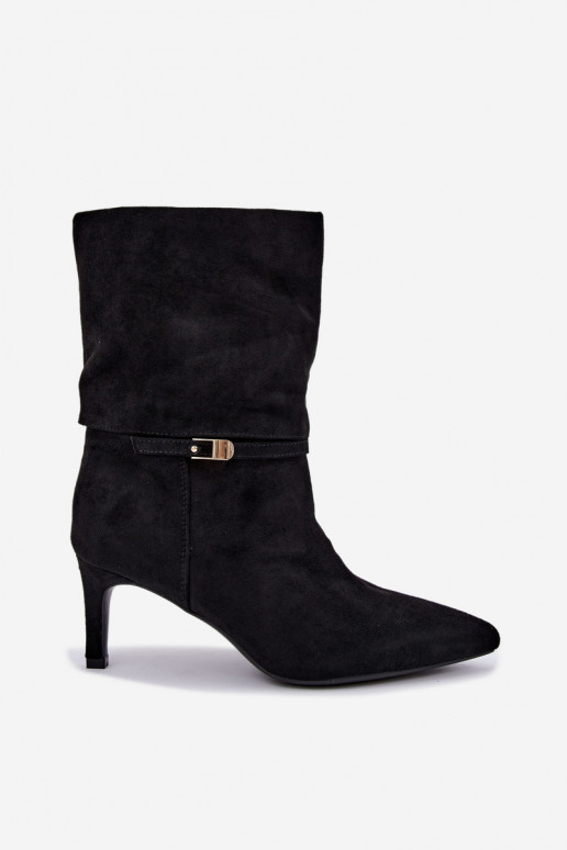 Eponine botins quentes slip-on com saltos finos na cor preta