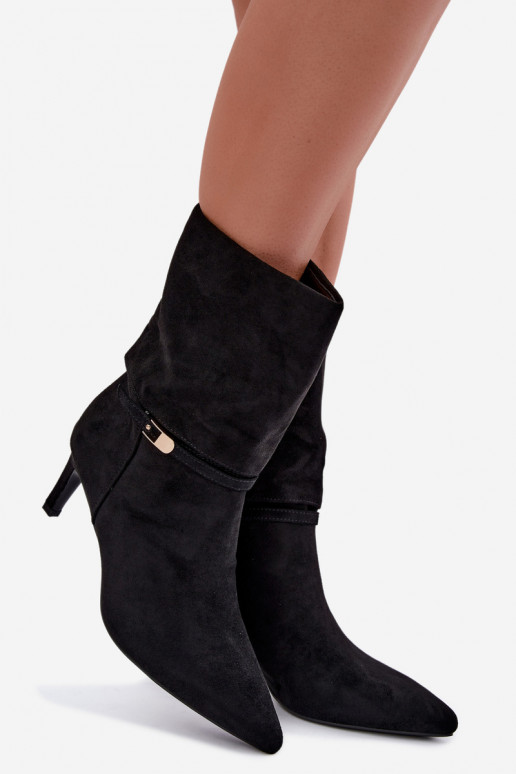 Eponine botins quentes slip-on com saltos finos na cor preta