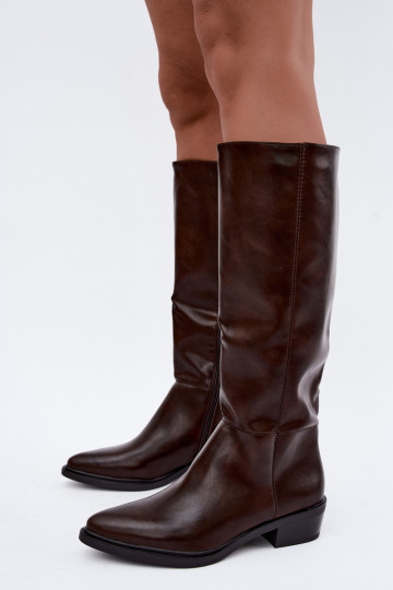 Philomene botas longas quentes com salto baixo na cor chocolate