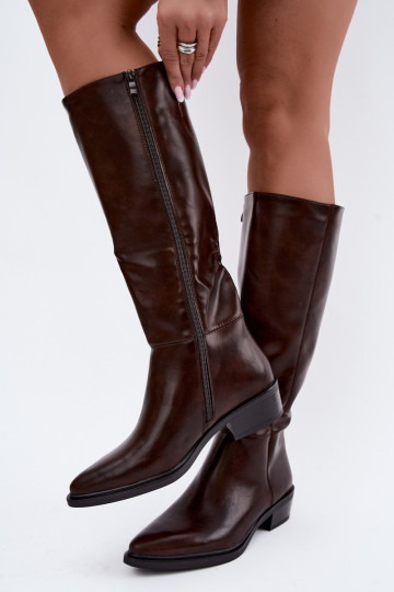Philomene botas longas quentes com salto baixo na cor chocolate 2