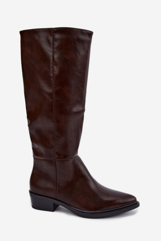 Philomene botas longas quentes com salto baixo na cor chocolate