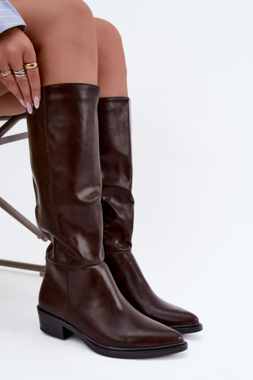 Philomene botas longas quentes com salto baixo na cor chocolate