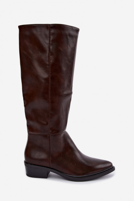 Philomene botas longas quentes com salto baixo na cor chocolate