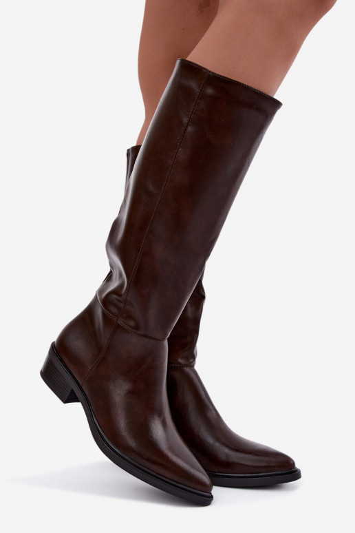 Philomene botas longas quentes com salto baixo na cor chocolate