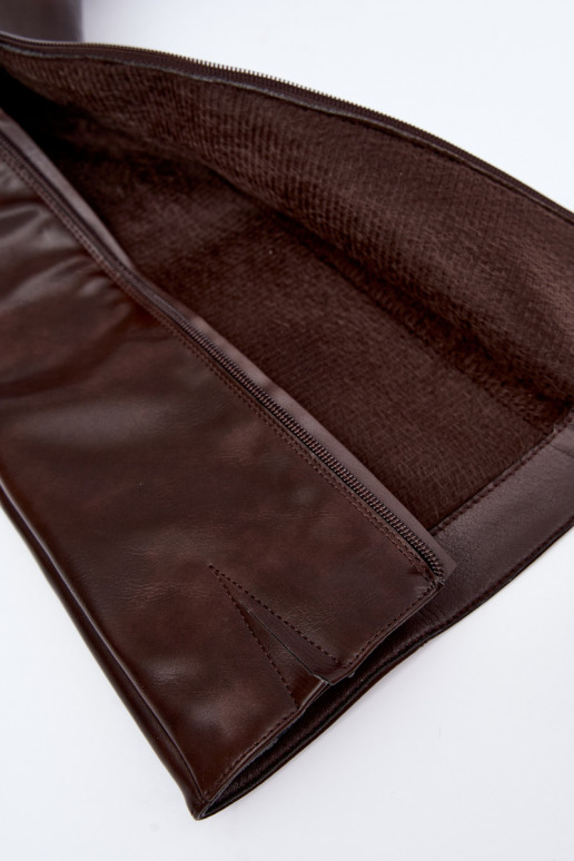 Philomene botas longas quentes com salto baixo na cor chocolate