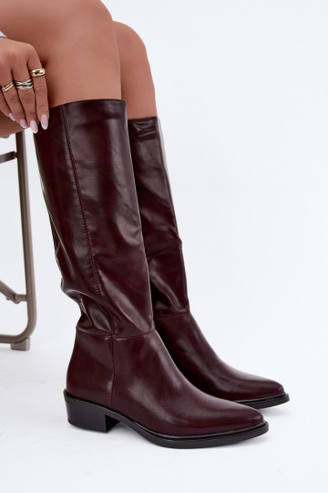 Philomene botas longas quentes com salto baixo na cor bordô