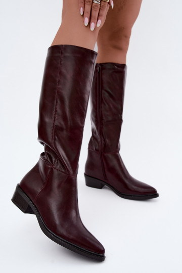 Philomene botas longas quentes com salto baixo na cor bordô 2