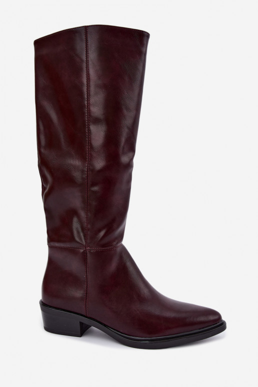 Philomene botas longas quentes com salto baixo na cor bordô