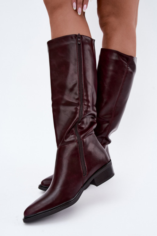 Philomene botas longas quentes com salto baixo na cor bordô
