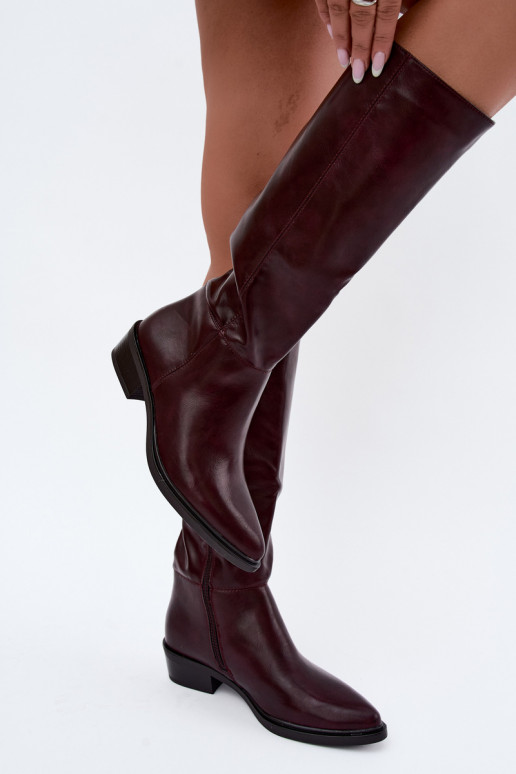 Philomene botas longas quentes com salto baixo na cor bordô