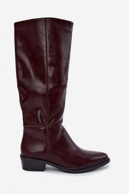 Philomene botas longas quentes com salto baixo na cor bordô