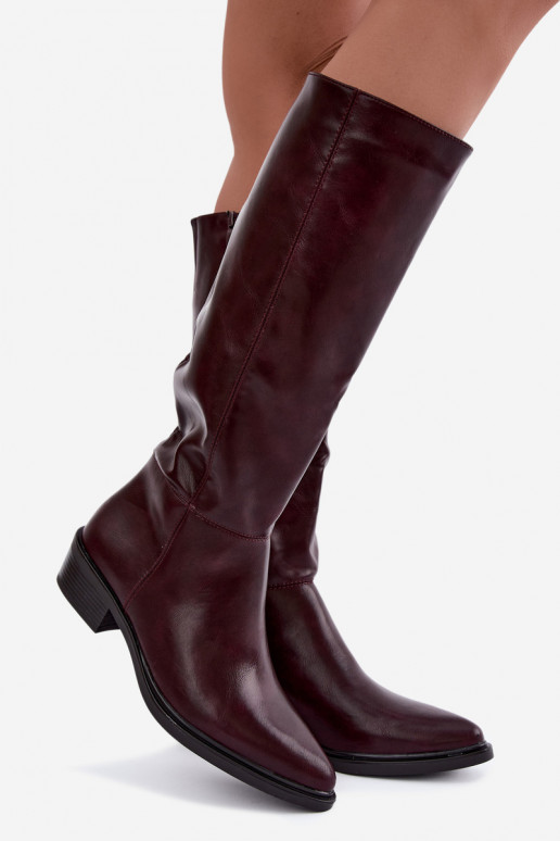 Philomene botas longas quentes com salto baixo na cor bordô