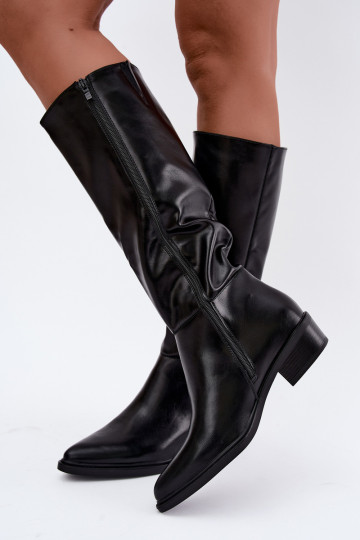 Philomene botas longas quentes com salto baixo na cor preta