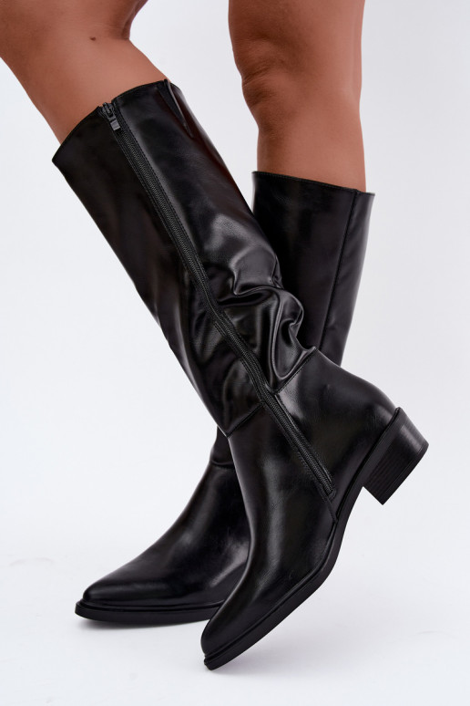 Philomene botas longas quentes com salto baixo na cor preta