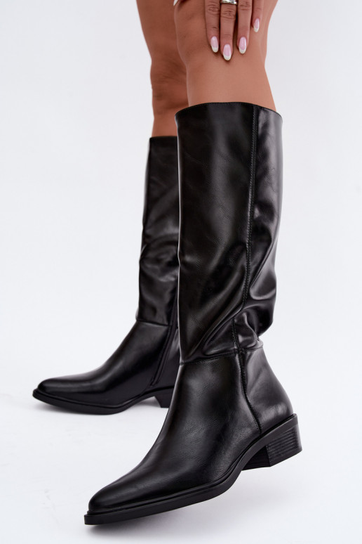 Philomene botas longas quentes com salto baixo na cor preta