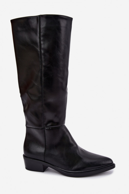 Philomene botas longas quentes com salto baixo na cor preta