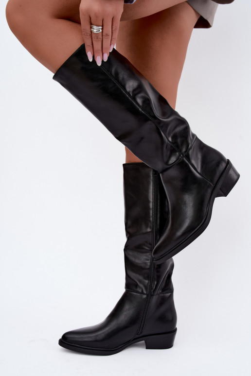Philomene botas longas quentes com salto baixo na cor preta