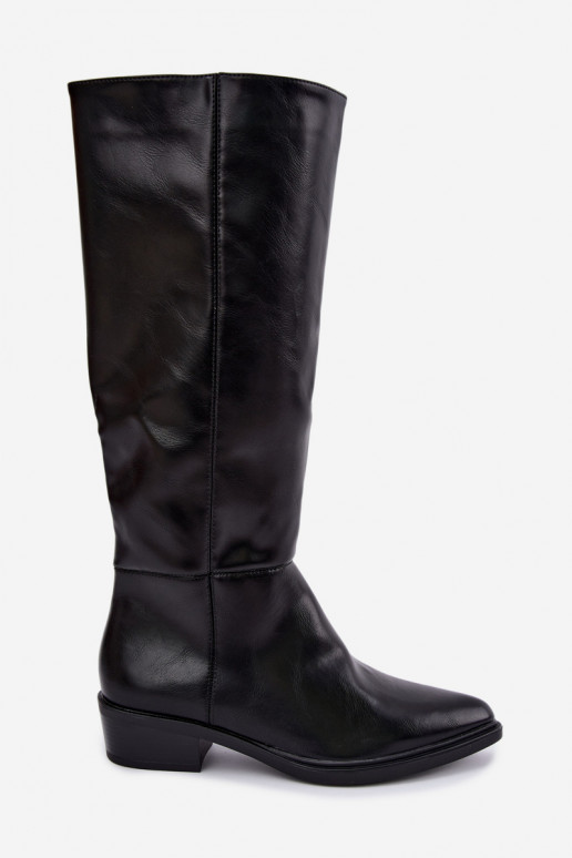 Philomene botas longas quentes com salto baixo na cor preta