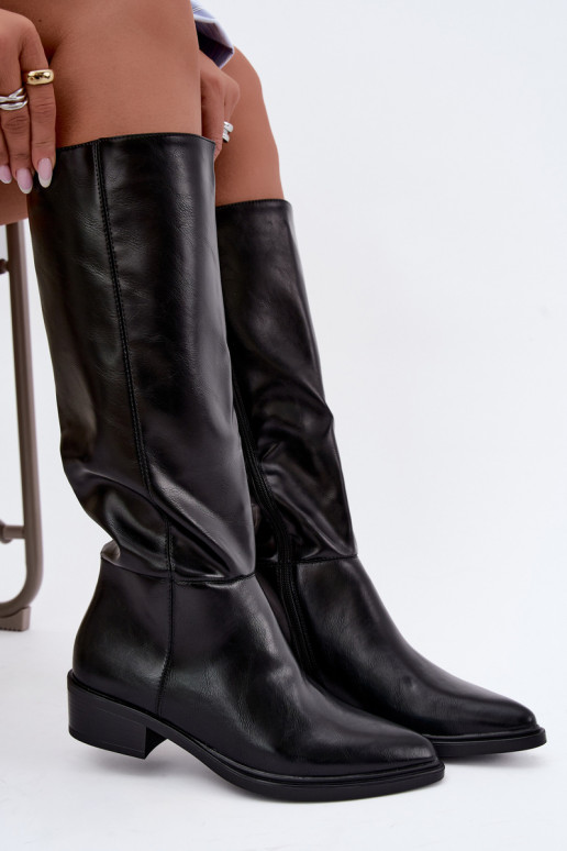 Philomene botas longas quentes com salto baixo na cor preta