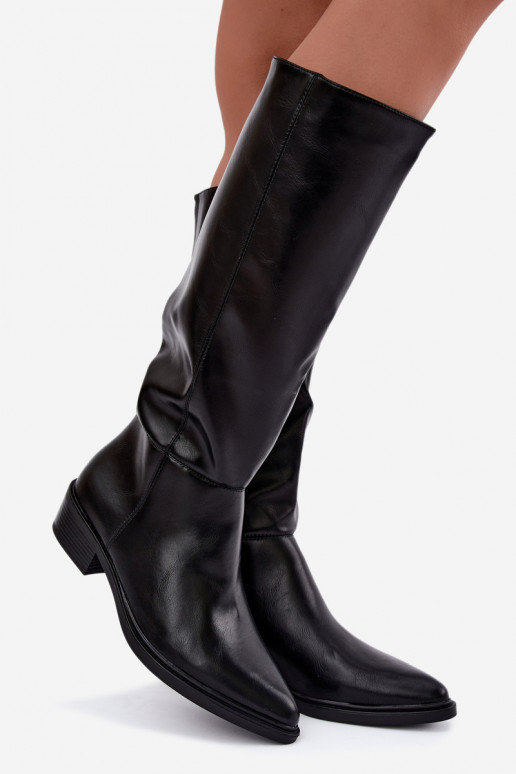 Philomene botas longas quentes com salto baixo na cor preta