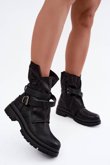 Dianelle botins femininos com tiras e fivelas na cor preta