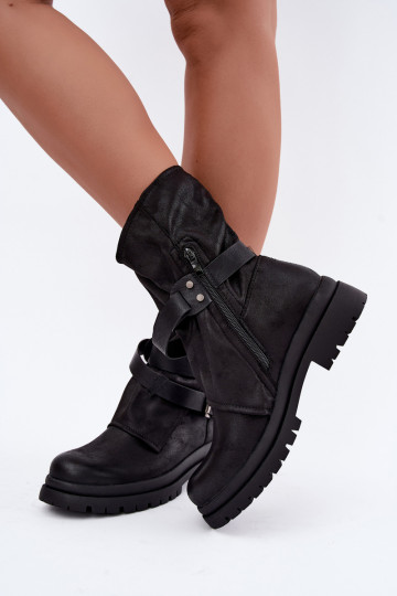 Dianelle botins femininos com tiras e fivelas na cor preta 2