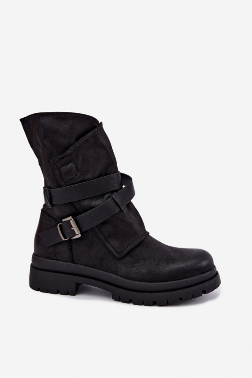 Dianelle botins femininos com tiras e fivelas na cor preta